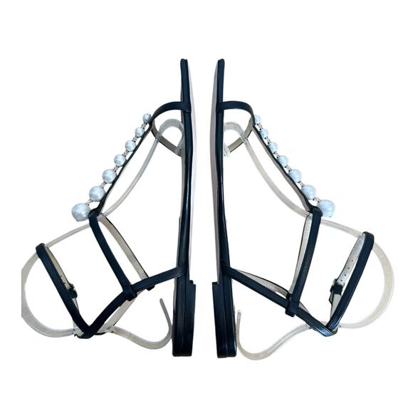 Jimmy Choo Amari Black Leather Pearl Ankle Wrap Sandals 36.5 - Picture 6 of 12